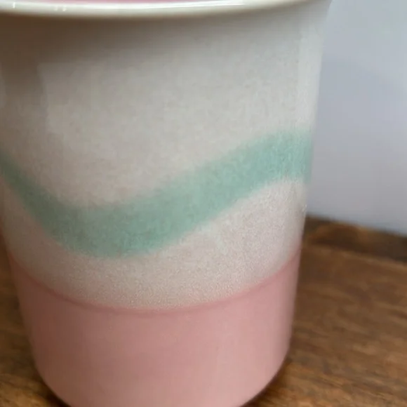 Vintage 80’s Stoneware Mugs Set Of Two Pink Mint Green & Cream In Colour - Picture 8 of 11